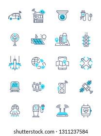 Smart City Concept Thin Line Icon Set