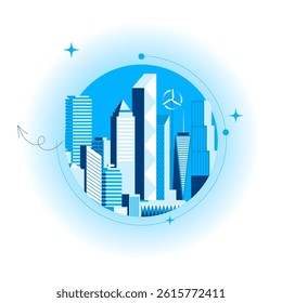 Smart city concept. Urban landscape with infographic elements. Presentation slide template. Modern vector illustration concepts for website and mobile website development