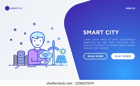 Smart city concept: urbanist develops city project. Thin line icons. Vector illustration, web page template.