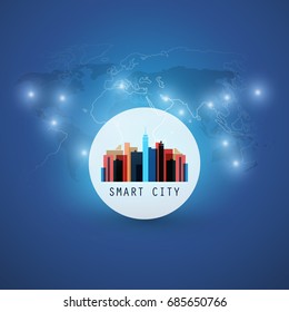 Smart City Design Concept - Digital Network Connections, Technology Background
