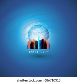 Smart City Design Concept - Digital Network Connections, Technology Background