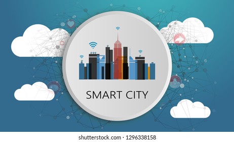 Smart City Design Concept. Network Connections, Colorful Technology Background