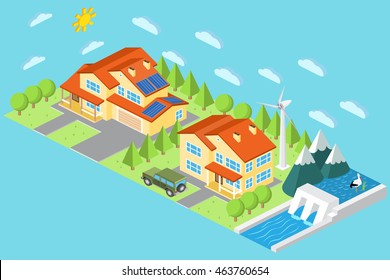 Smart city design. Green energy urban landscape vector. 