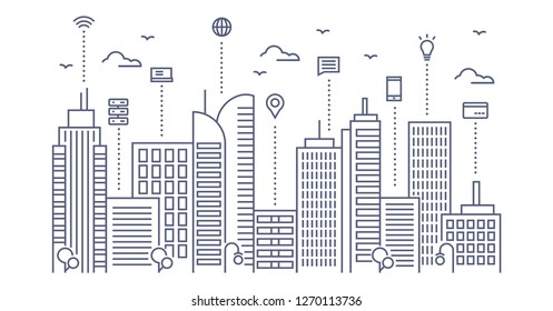 Smart city design illustration with line style.