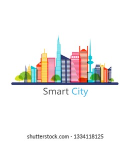 Smart city design. Social media icon. Technology concept