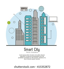 Smart city design. Social media icon. Technology concept