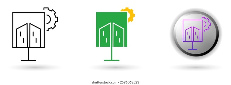 Smart City Development Icons show smart cities based on technology and digital innovation. Outline, solid and glossy effects available, ideal for smart city applications, future city industries etc.