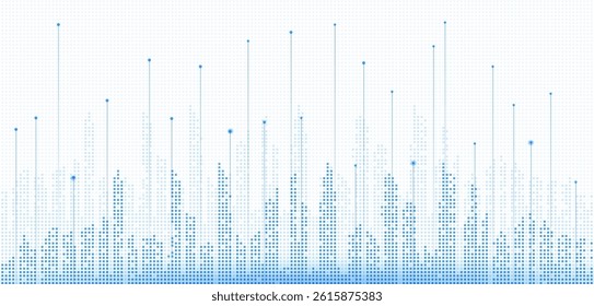 Smart city digital background. Building Technology, Futuristic City Architecture, Blue Skyline, Connection concept, Urban Industry, Tech Construction, Information Data, Infrastructure concept.