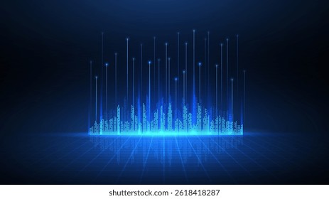 Fundo digital cidade inteligente. Tecnologia de construção, Arquitetura de cidade futurista, Blue Skyline, Conceito de conexão, Indústria urbana, Construção de tecnologia, Dados de informação, Conceito de infraestrutura.