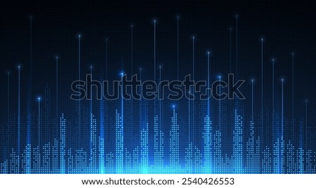 Smart city digital background. Building Technology, Futuristic City Architecture, Blue Skyline, Connection concept, Urban Industry, Tech Construction, Information Data, Infrastructure concept.