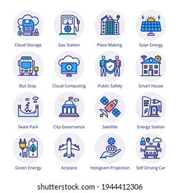 Smart City Filled Circle Icons - Stroked, Vectors