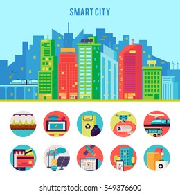 Smart city flat infographic template with advantages automation infrastructure and technologic innovations vector illustration