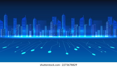 Intelligente Stadt vor dem Schaltbrett. Stellt die Integration der Cybertechnologie in die Stadt dar, die Unternehmen Wachstum ermöglicht. und sich an verschiedenen Orten ausbreiten