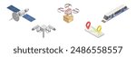 Smart City and Future Cityscape Infrastructure Isometric Vector Set