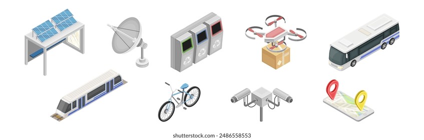 Smart City and Future Cityscape Infrastructure Isometric Vector Set