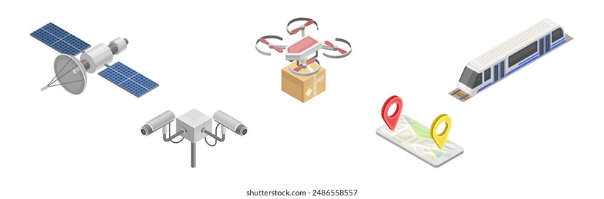 Smart City and Future Cityscape Infrastructure Isometric Vector Set