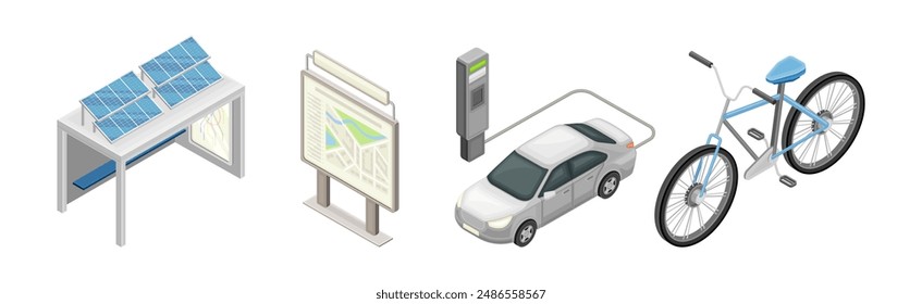 Smart City and Future Cityscape Infrastructure Isometric Vector Set