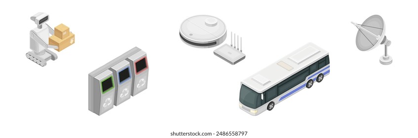 Smart City and Future Cityscape Infrastructure Isometric Vector Set