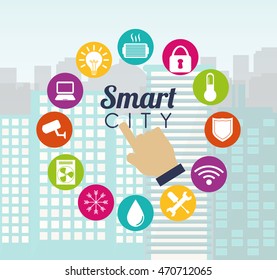 smart city hand building technology app icon set. Flat and Colorful illustration. Vector illustration