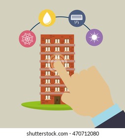 smart city hand building technology app icon set. Flat and Colorful illustration. Vector illustration