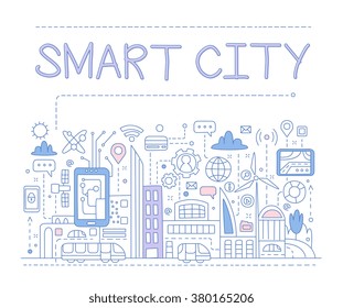 Smart City. Hand drawn Vector Illustration Design for the web site, first page