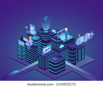Smart city of high technology. Control system and automation of city processes with help of computer wireless network. Concept business technology.