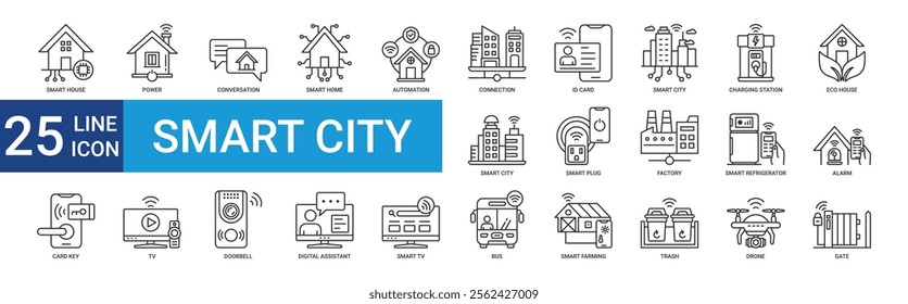 Smart city icon collection set with house, conversation, automation, connection, digital assistant