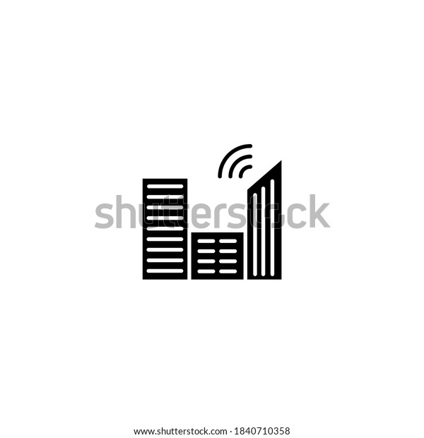 Smart city icon. Internet of things icon. Simple,\
flat, black, glyph.
