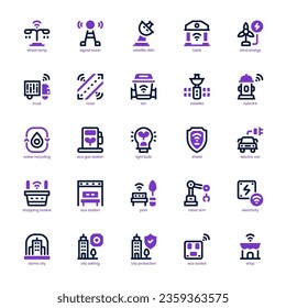 Smart City icon pack for your website, mobile, presentation, and logo design. Smart City icon dual tone design. Vector graphics illustration and editable stroke.