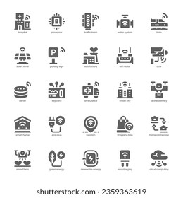 Paquete de iconos de Smart City para tu sitio web, móvil, presentación y diseño de logotipo. Diseño sólido de iconos de Smart City. Ilustración gráfica vectorial y trazo editable.