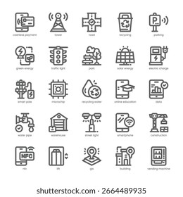 Smart City Icon pack for your website, mobile, presentation, and logo design. Smart City Icon outline design. Vector graphics illustration and editable stroke.