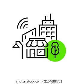 Smart city icon. Sustainable good for living. Pixel perfect, editable stroke line art