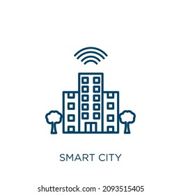 Smart City Icon. Thin Linear Smart City Outline Icon Isolated On White Background. Line Vector Smart City Sign, Symbol For Web And Mobile