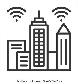 Smart City Icon Vector Illustration Outline Style
