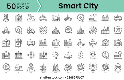 smart city Icons bundle. Linear dot style Icons. Vector illustration