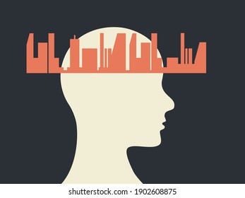 Smart city illustration. Economic development icon. Human and a big modern city representation. Vector.