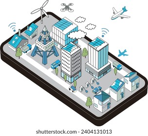 Ilustración de imágenes de ciudad inteligente con smartphone