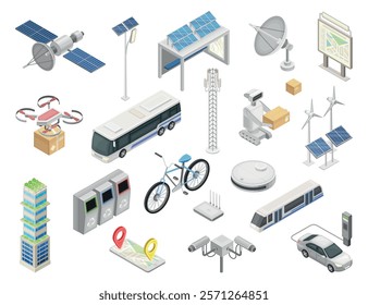 Smart City Innovation and Technology Isometric Vector Set