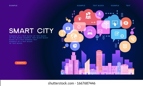 Smart city or intelligent building isometric vector concept. Smart home control concept. Concept home with technology system. 3d isometric vector illustration.