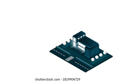 Smart city or intelligent building isometric vector concept. Modern smart city urban planning and development infrastructure buildings. Creative vector illustration on gradient background.