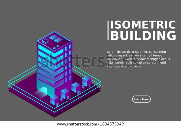 Smart city or intelligent building isometric\
vector concept. Modern smart city urban planning and development\
infrastructure buildings. Creative vector illustration on gradient\
background.