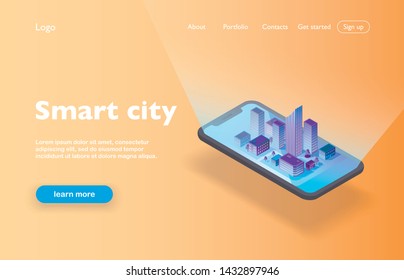 Smart city or intelligent. Web concept. Template for design. Vector illustration