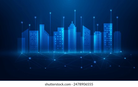 smart city internet network communication technology on blue background.  background,business IOT, internet of things concept.vector illustration fantastic hi-tech design.