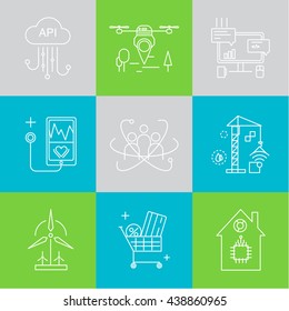 Smart city and internet of things line icons. Future technology symbols for banner, template, website. Green home and technologies.