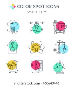 Smart city and internet of things line icons.Future technology symbols for banner, template, website. Green home and technologies.