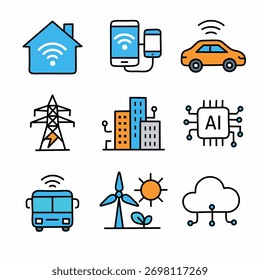 Smart City e Internet of Things Vetor Icon Set (Cidade inteligente e Internet das coisas)