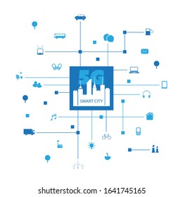 Smart City, IoT and 5G Mobile Networks - Digital Technology Design Concept with Icons