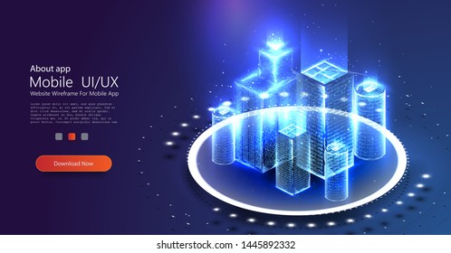 Smart city and IoT (Internet of Things) concept. Building skyline, detailed silhouette. Smart city concept, business communication. Vector illustration