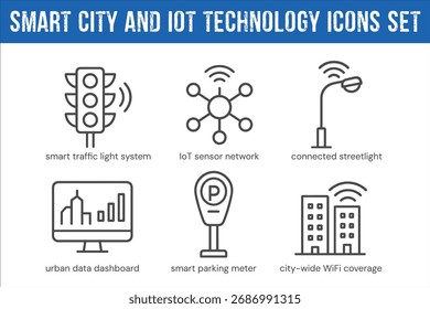 Conjunto de iconos de Tecnología de ciudad inteligente e IoT