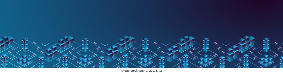 Smart city. Isometric big data concept, database.  Abstract technology background. Vector illustration